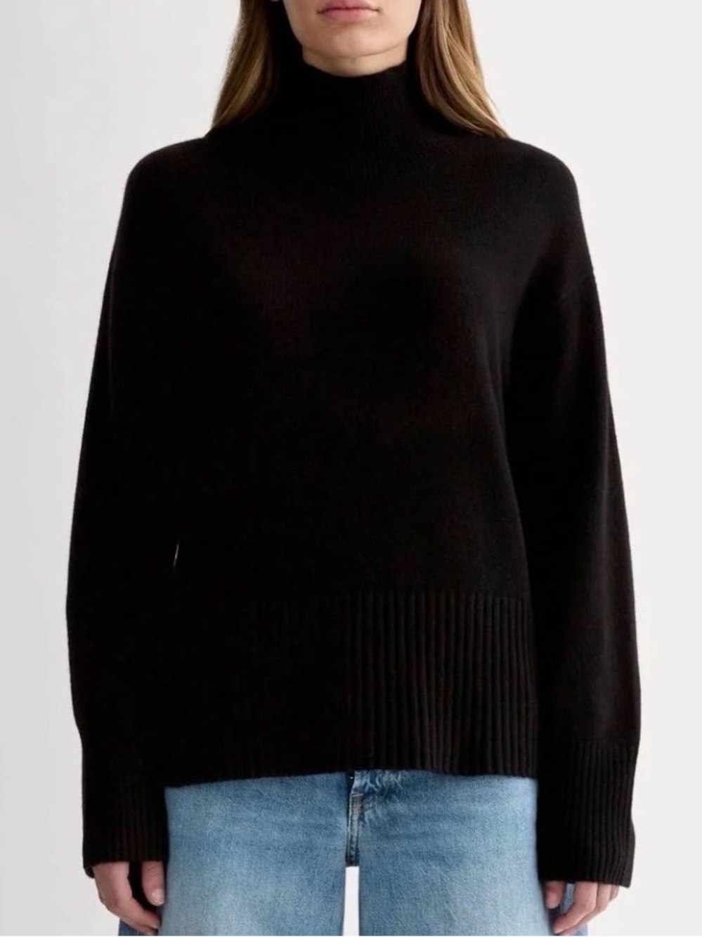 Everlane Black Recycled Cashmere Mock Neck Sweater S2